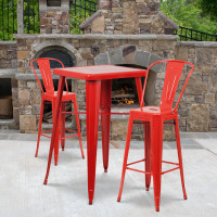 Flash Furniture CH-31330B-2-30GB-RED-GG Metal Bar Table Set in Red